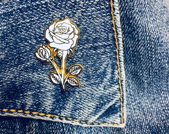 White Rose Gold Enamel Pin, Bridesmaid Gifts, Yorkshire Rose Pin, Rose Tribute Pin, Thank-you Teacher Gift