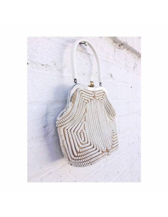 Vintage 50’s Cream Telephone Cord Coil Handbag