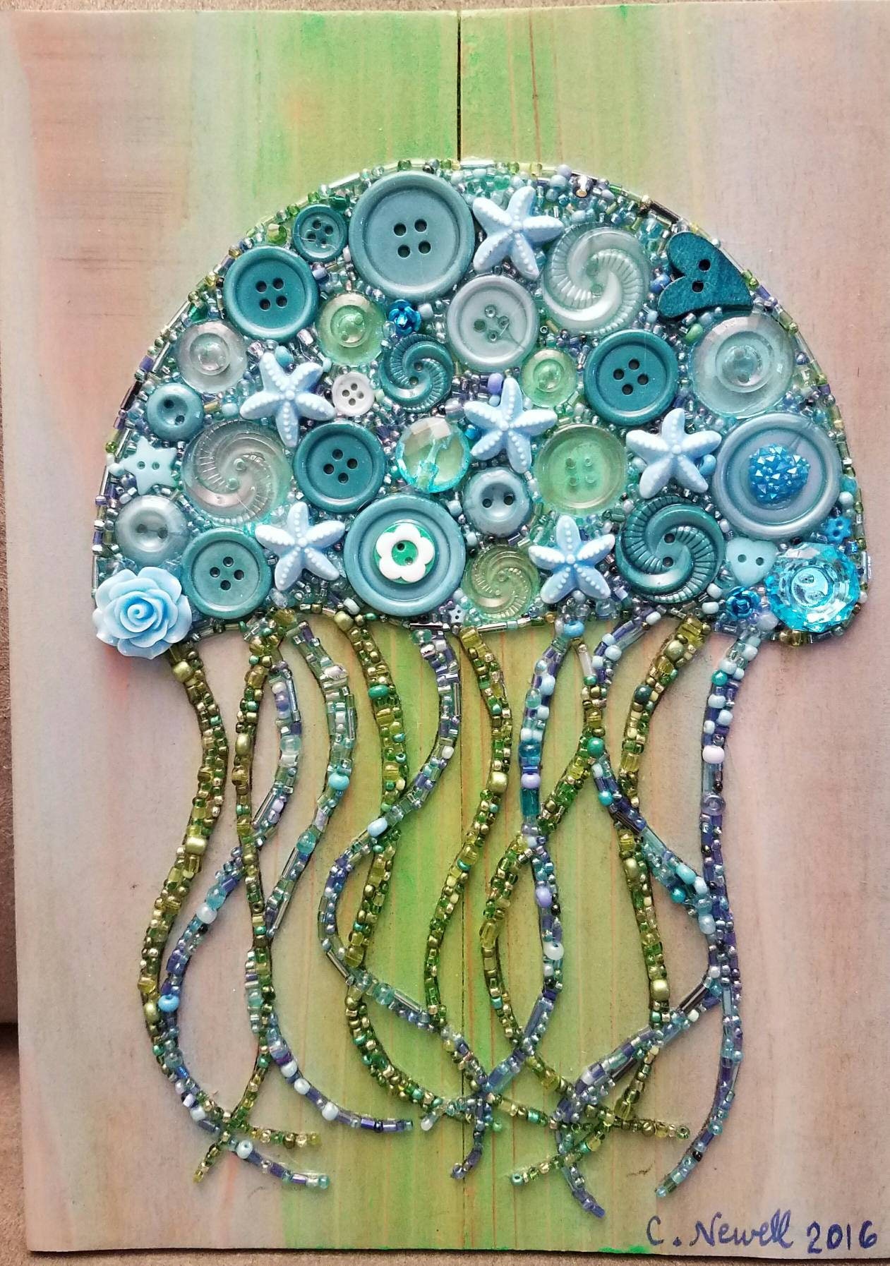 Jellyfish Button Art Jelly Fish Art Unique Beach decor | Etsy