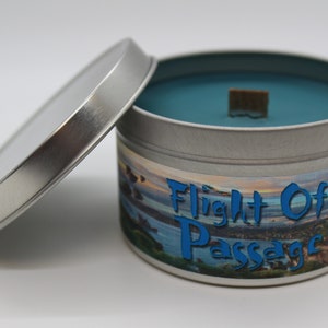 Flight Of Passage | Disney Inspired Scented Candle | 8oz Tin With Wood Wick | Family Vacation | Animal Kingdom | Pandora | Avatar | Banshee