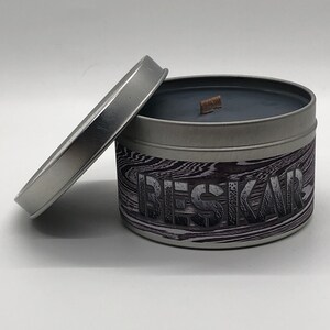 Beskar | Disney Inspired Scented Candle | 8oz Tin With Wood Wick | Disney World | Magic Kingdom | EPCOT | Hollywood Studios | Mando