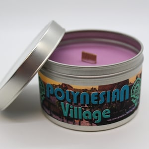 Polynesian Village | Disney Inspired Scented Candle | 8oz Tin With Wood Wick | Polynesian Resort | Hotel | Memories | Disney Family Vacation