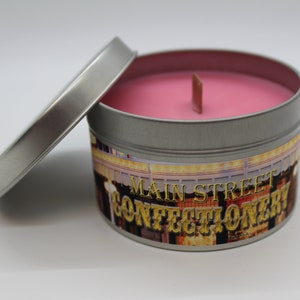 Main Street Confectionery | Disney Inspired Scented Candle | 8oz Tin With Wood Wick | Memories | Magic Kingdom | Family Vacation | Main St