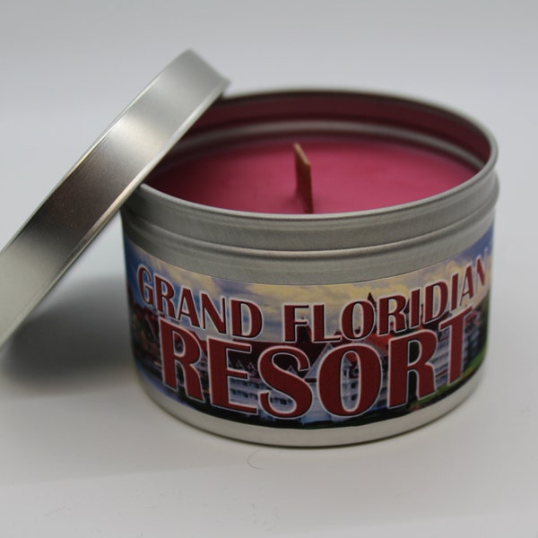 Grand Floridian Resort | Disney Inspired Scented Candle | 8oz Tin With Wood Wick | Memories | Magic Kingdom | Monorail | Family Vacation