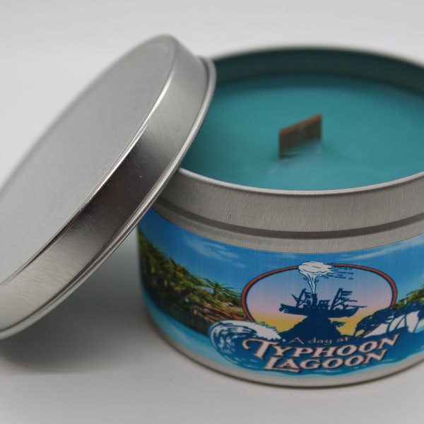 A Day At Typhoon Lagoon | Disney Inspired Scented Candle | 8oz Tin With Wood Wick | Family Vacation | Disney World | Disney Water Park