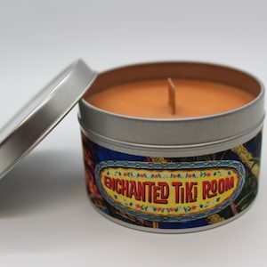 Enchanted Tiki Room | Disney Inspired Scented Candle | 8oz Tin With Wood Wick | Memories | Magic Kingdom | Adventure Land | Family Vacation