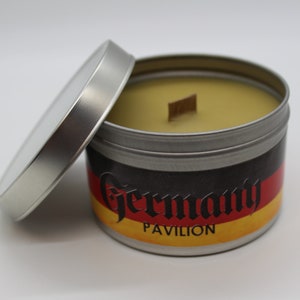 Germany Pavilion | Disney Inspired Scented Candle | 8oz Tin With Wood Wick | World Showcase | EPCOT | Memories | Disney Family Vacation