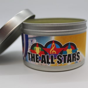 The All Stars Disney Inspired Scented Candle 8oz Tin With Wood Wick All Star Hotels Sports Music Movies Memories image 2