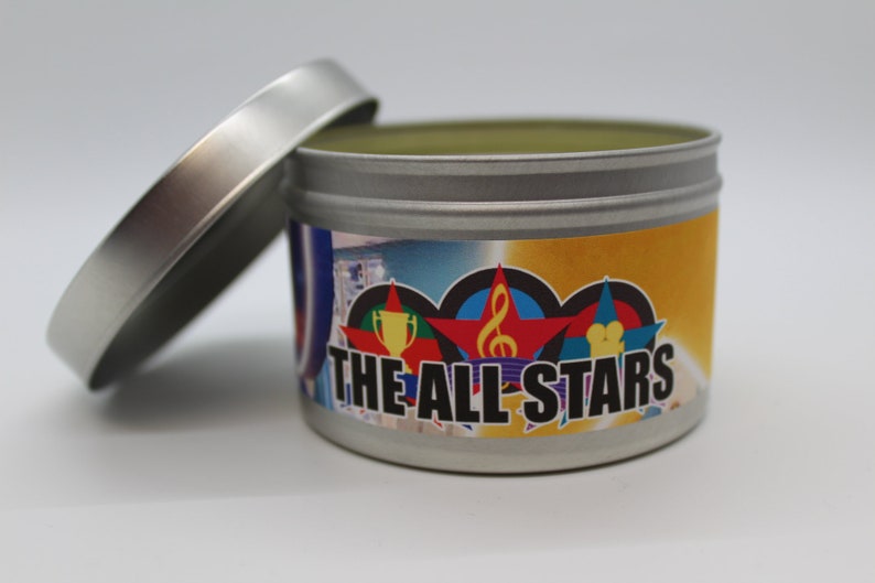 The All Stars Disney Inspired Scented Candle 8oz Tin With Wood Wick All Star Hotels Sports Music Movies Memories image 2