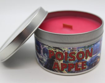 Poison Apple | Disney Inspired Scented Candle | 8oz Tin With Wood Wick | Disney World | Family Vacation | Evil Queen | Princess | Snow White