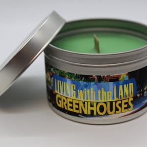 Living With The Land Greenhouses | Disney Inspired Scented Candle | 8oz Tin With Wood Wick | Disney Family Vacation | EPCOT | The Land Ride