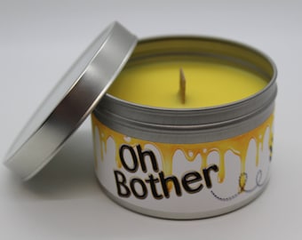 Oh Bother | Winnie The Pooh | Disney Inspired Scented Candle | 8oz Tin With Wood Wick | Memories | Disney Family Vacation | Magic Kingdom