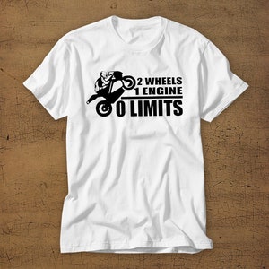 2 ruedas, 1 motor, 0 límites / Camiseta / Remera / Camiseta / Camiseta / Motocicleta / Cohete / Motor / Sin límites / Camiseta de hombre / Camiseta de mujer