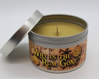 Why Is The Rum Gone | Disney Inspired Scented Candle | 8oz Tin With Wood Wick | Pirates Life | Disney Family Vacation | Magic Kingdom | Jack