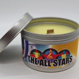 The All Stars Disney Inspired Scented Candle 8oz Tin With Wood Wick All Star Hotels Sports Music Movies Memories 8oz Tin Candle