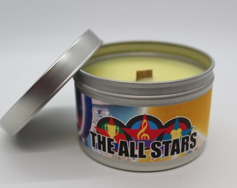 The All Stars | Disney Inspired Scented Candle | 8oz Tin With Wood Wick | All Star Hotels |  Sports | Music | Movies | Memories