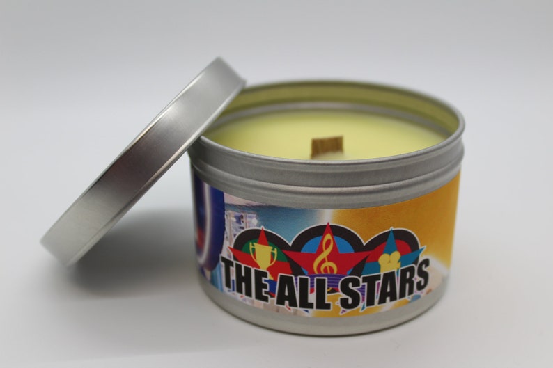 The All Stars Disney Inspired Scented Candle 8oz Tin With Wood Wick All Star Hotels Sports Music Movies Memories 8oz Tin Candle