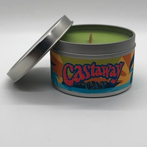 Castaway Cay | Disney Inspired Scented Candle | 8oz Tin With Wood Wick | Disney World | Beach | Island | Cruise Line | Paradise | Coconut