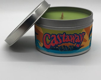 Castaway Cay | Disney Inspired Scented Candle | 8oz Tin With Wood Wick | Disney World | Beach | Island | Cruise Line | Paradise | Coconut