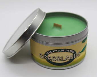 Kilimanjaro Grasslands | Safari Inspired | Disney Inspired Scented Candle | 8oz Tin With Wood Wick | Disney World | Animal Kingdom | Grass