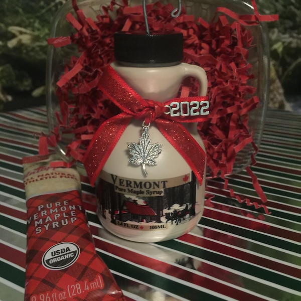 Vermont Maple Syrup Jug Charm Ornament Gift Pack with Maple Syrup