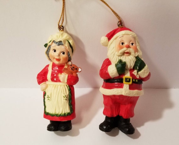 Santa And Mrs Claus Christmas Ornaments Vintage Christmas Etsy