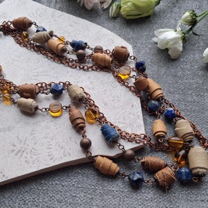 Bohemian Lapis Lazuli Necklace: Copper, Glass & Leather Boho Jewelry