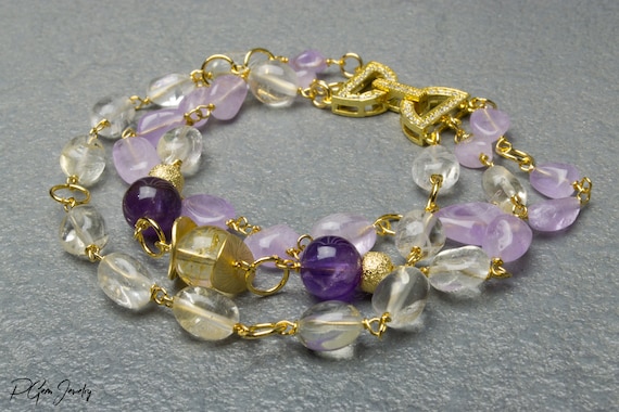 SHINe-Island Pearls Amethyst Women Bracelet Handmade Gift Original Colorful Gemstone Freshwater Pearl Bracelet