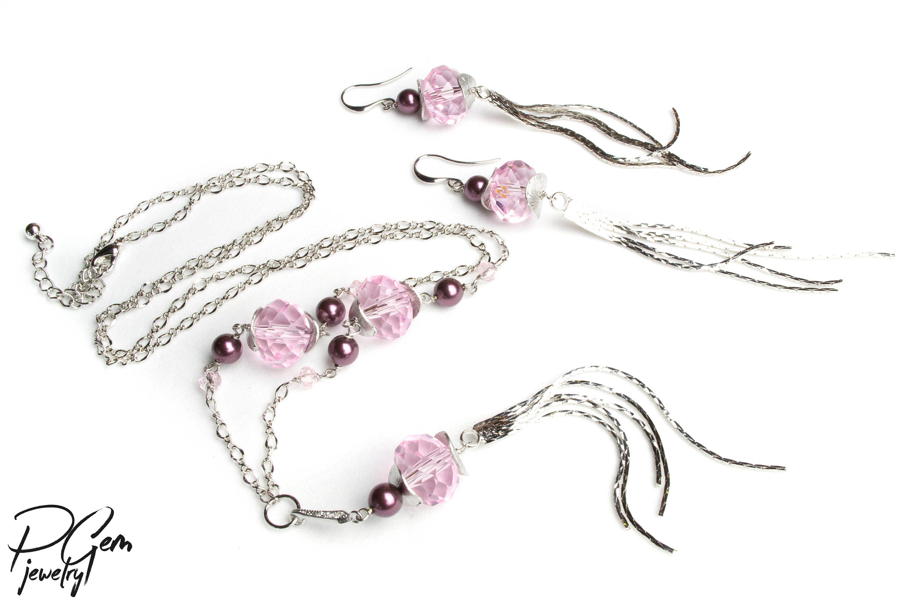 Light Pink Crystal Tassel Necklace Long Crystal Tassel Etsy