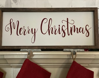 Hand Painted Distressed Red Wooden Sign Merry Christmas Yall 12/" x 12/" w// Santa