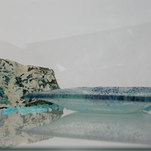 SHORES Sea Glass Handmade Trinket Tray, Blue Bubbles, square dish OOAK image 4