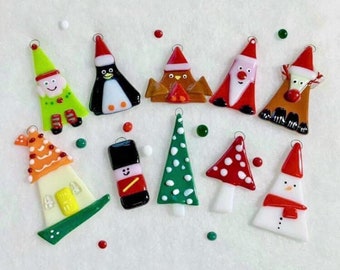 FULL SET 10 Cute Christmas Handmade Fused Glass Decorations holiday ornaments