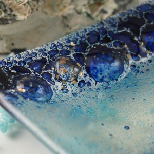 SHORES Sea Glass Handmade Trinket Tray, Blue Bubbles, square dish OOAK image 5