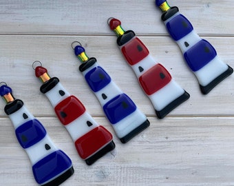 1 Cute Lighthouse Gift Handmade Glass Decoration Nautical Stripes