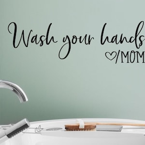 Adesivo para lavar as mãos - Adesivo para lavar as mãos - Adesivo de vinil para lavar as mãos - Lave as mãos, amor, mãe - Lave as mãos, banheiro infantil