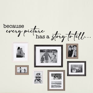 Because every picture has a story to tell wall decal - FRAMES NOT INCLUDED - photo wall decal - photo wall vinyl decal - family photo wall