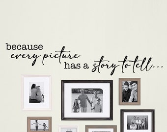 Because every picture has a story to tell wall decal - FRAMES NOT INCLUDED - photo wall decal - photo wall vinyl decal - family photo wall