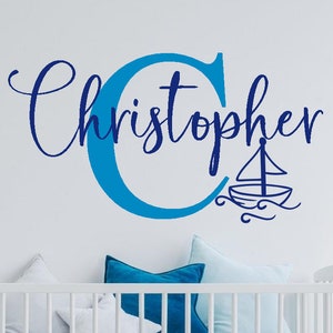 Nautical name decal- Nautical Nursery decal- Nautical baby name- Sailboat wall decal - Boat wall decal- Custom Nautical decal- Name decal