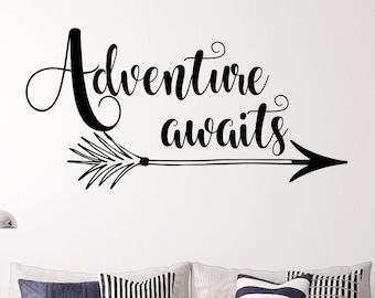 Adventure awaits wall decal- Adventure awaits wall decor- Adventure awaits decal- Adventure awaits wall art- Arrow wall decal- camping decal