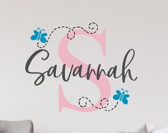 Name decal butterfly- Nursery decal butterflies- Butterfly nursery decal- Name decal girls room - Butterfly wall decal - Custom name decal