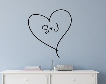 Heart with initial decal - Initial decal for wall - heart with initials wall art - heart with initials wall decor- custom initial wall decal