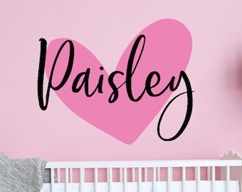 Girls name decal heart - Girls name wall decal -  Heart name wall decal - Nursery name decal girl- Girls name decal - Tween wall decal