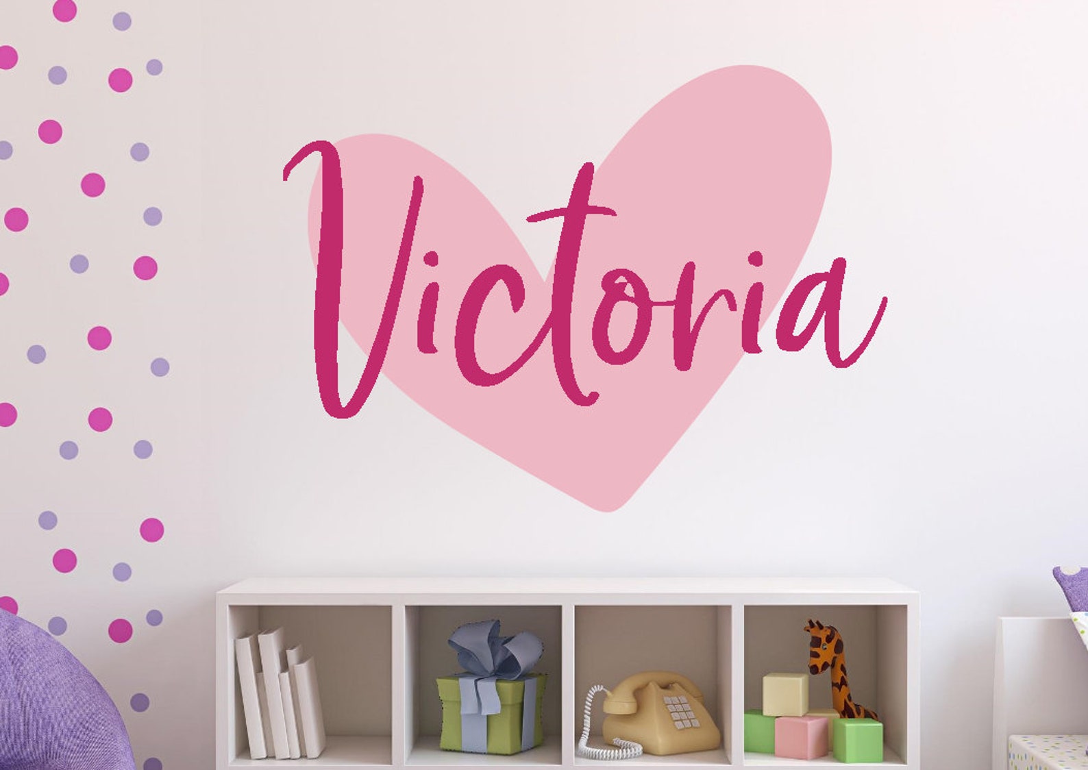 Girls Name Decal Heart - Girls Name Wall Decal - Heart Name Wall Decal ...