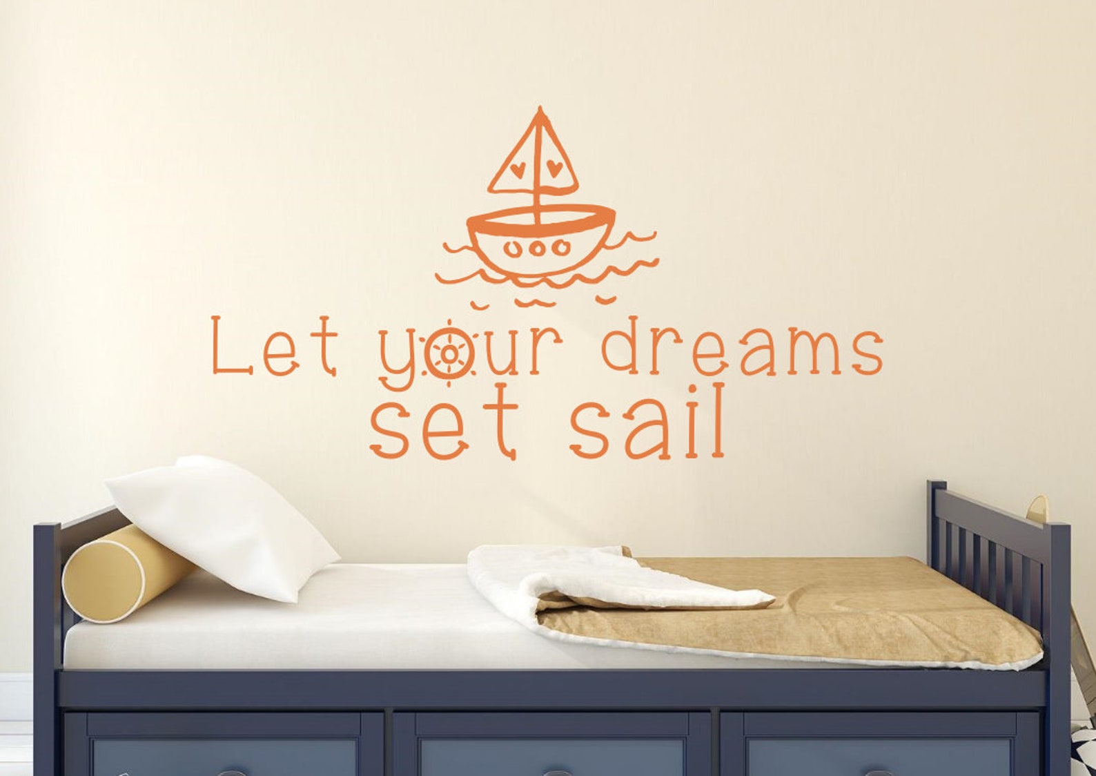 thumbnail image 2 of Custom Name Sail Nautical Wheel Vinyl Wall Sticker – Removable Nursery Kids Decor 2 of 6