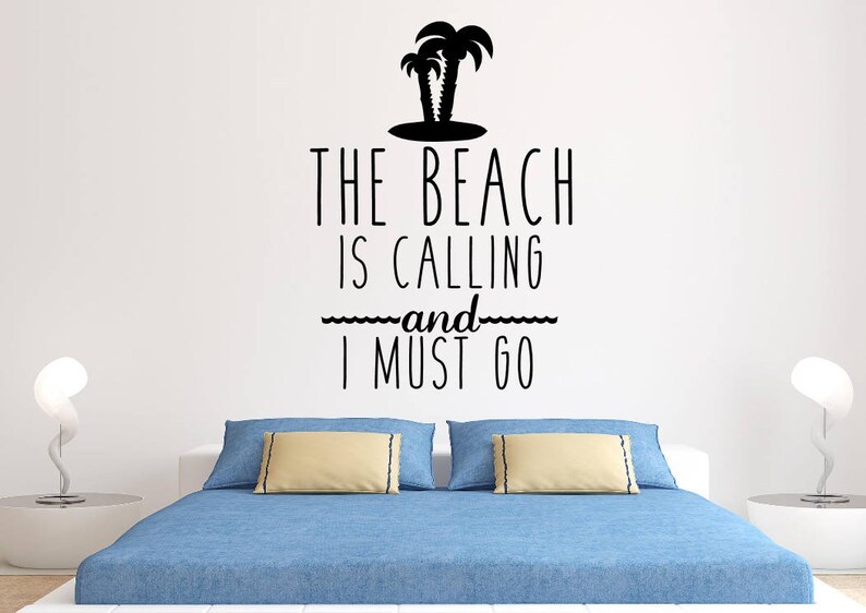 Beach wall decal Beach vinyl decal Beach decal Beach wall decor Beach wall art Beach quote wall art The beach is calling image 1