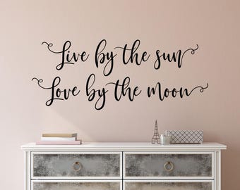 Love by the moon Live by the sun - Sticker mural Live by the sun amour de lune - Déco murale soleil et lune - Lune et soleil - Sticker mural céleste