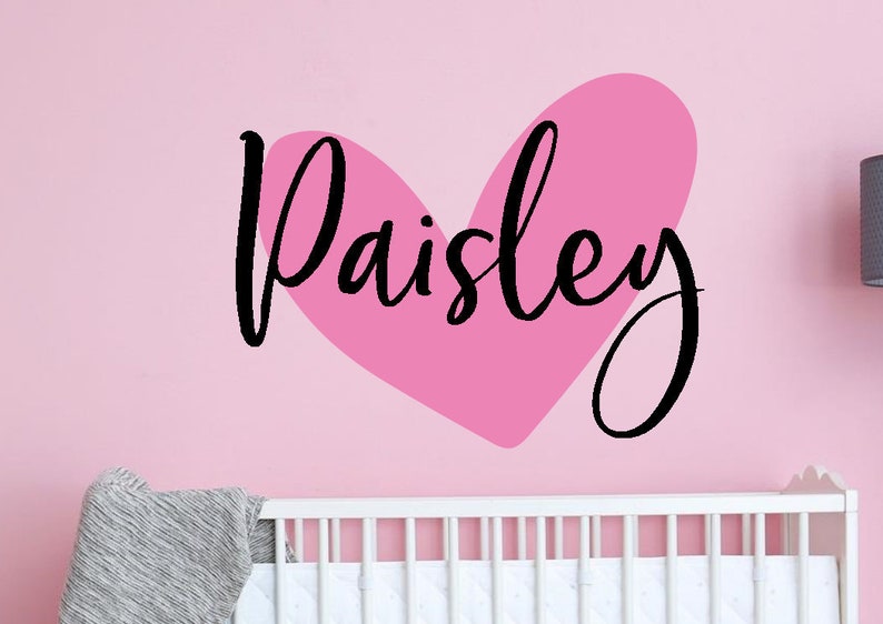 Girls name decal heart Girls name wall decal Heart name wall decal Nursery name decal girl Girls name decal Tween wall decal image 1