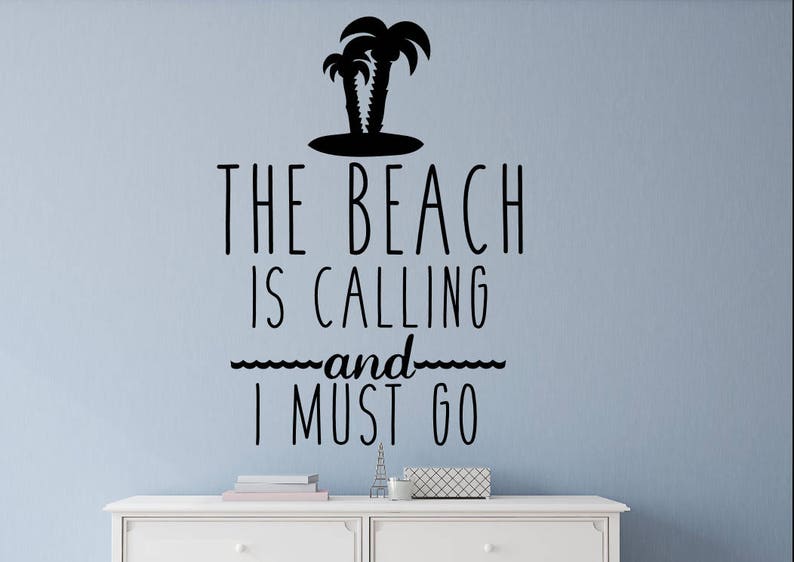 Beach wall decal Beach vinyl decal Beach decal Beach wall decor Beach wall art Beach quote wall art The beach is calling image 3