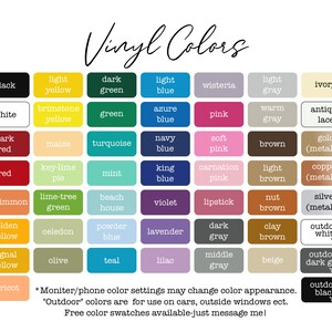 a color chart with the names of different colors