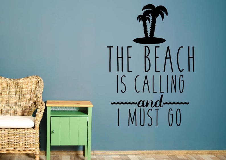 Beach wall decal Beach vinyl decal Beach decal Beach wall decor Beach wall art Beach quote wall art The beach is calling image 4